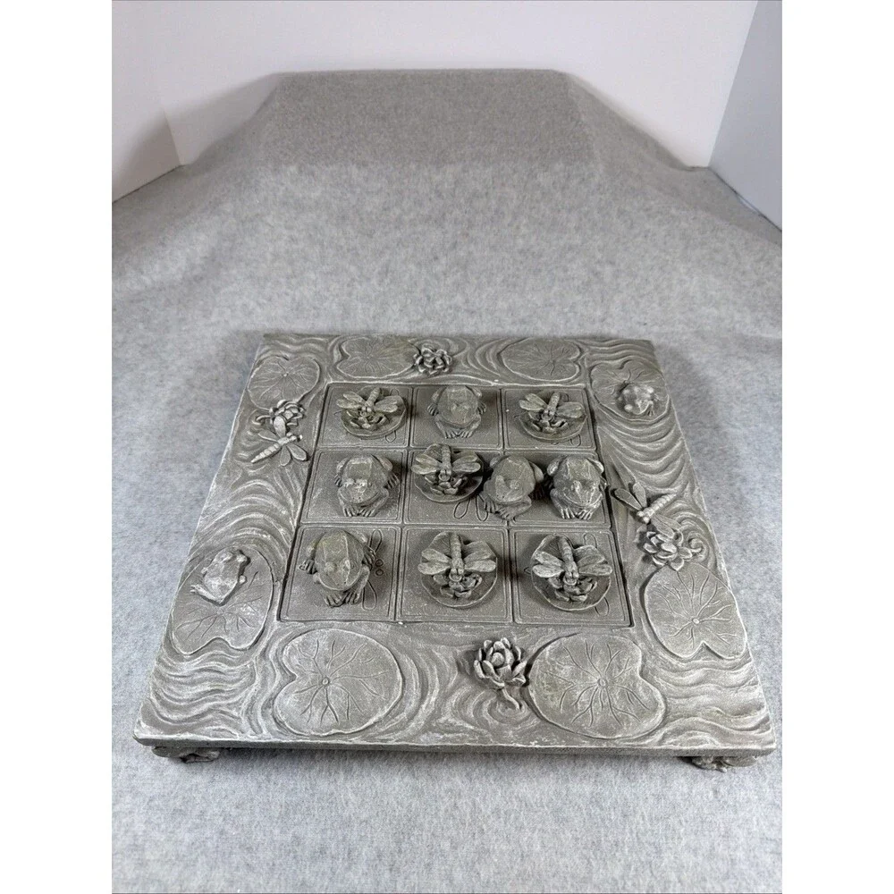 Vintage Frog Dragonfly Tic Tac Toe Resin Game Board Set 12